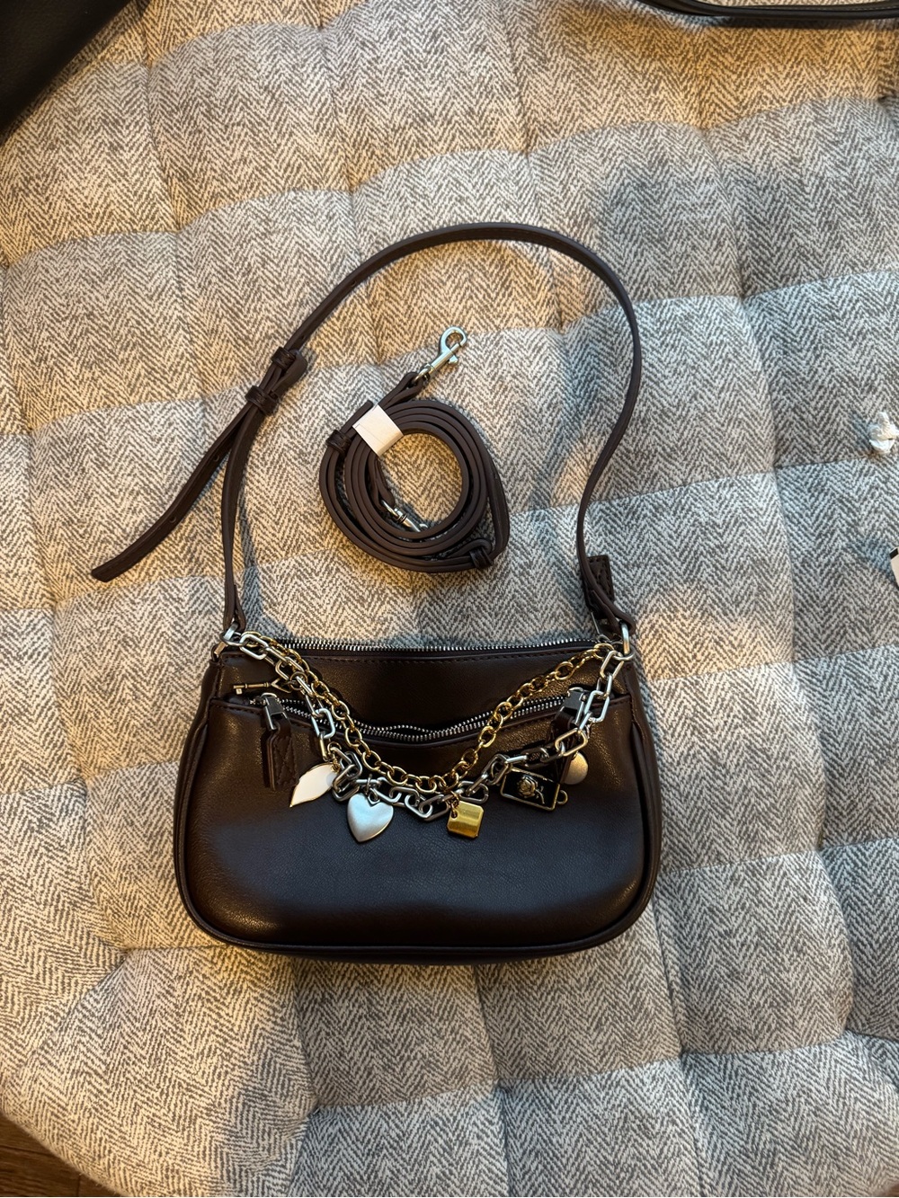 Zara Brown Crossbody Bag with Charm Chain